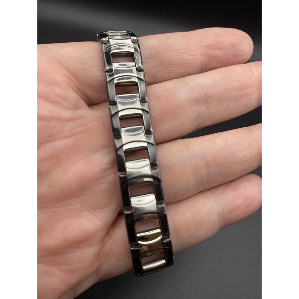 Unisex Open Link Bracelet  Stainless Steel Black Silver 7.75" ID Style Classic - Picture 2 of 8